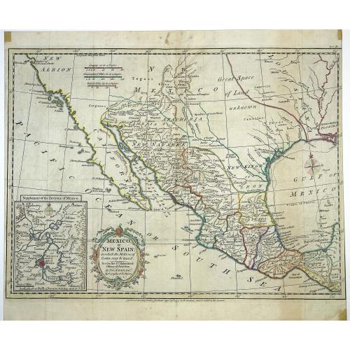 Old map image download for A new map of Mexico or New Spain in which the Motions of Cortes may be traced. . .