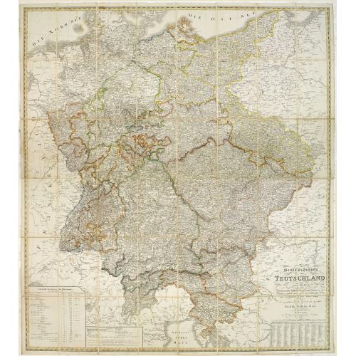 Old map image download for General-Karte von Teutschland in vier Blättern welche als Uebersichts-Tableau der Grosse Charte in 204 Blättern zugleich aber auch als vollständige Post- und orographische Charte dienen kann . . .