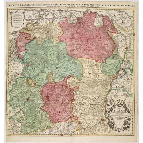 Old map image download for Ducatus Brabantiae, complrctens dominia Lovanii, Bruxellarum, Antverpia. . . / Carte du Brabant. . .