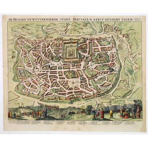 Old map image download for De Heylige en Wytvermaerde Stadt Jerusalem eerst genaemt Salem Genesis 14 Vers 18.