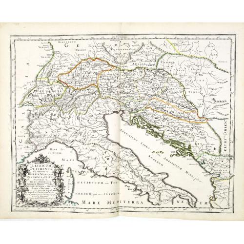 Old map image download for Illyricum Occidentis. Cuj Partes IV Rhaetia, Noricum Pannonia, et Illyris. . .