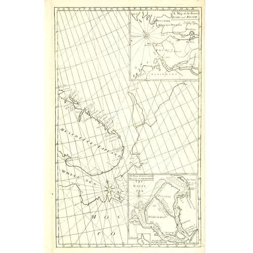 Old map image download for A Chart of the Sound -- A Map of the rivers Elbe and Weser -- The River Dvina and the harbour of Archangel.