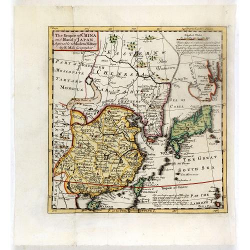 Old map image download for The Empire of China and Island of Japan, Agreeable to Modern History by H.Moll.