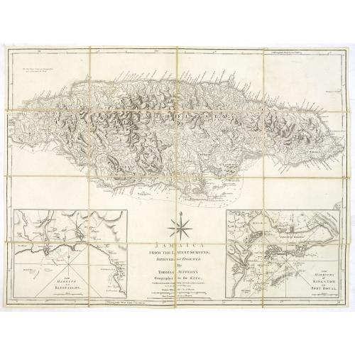 Old map image download for Jamaica from the latest surveys, improved and engraved by Thomas Jefferys. . .