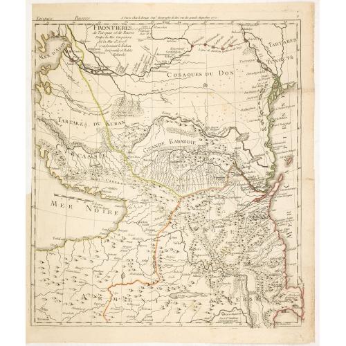 Old map image download for Frontieres de Turquie et de Russie Entre la Mer Caspienne et la Mer d'Asof renfermant le Kuban la Grande et Petitte Kabardie