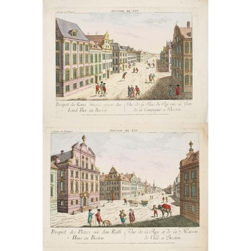 Old map image download for Prospect des Plazes vor dem Rath Haus zu Boston. Vuë de la Rue et de la Maison de Ville a Boston. [together with] Prospect der König[lichen] ...