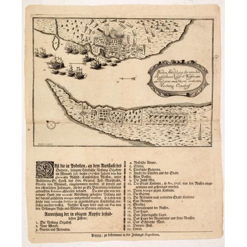 Old map image download for Wahre abbildung der von den Russischen keijserl: Waffen am 13 Jul: 1737 mit Sturm eroberten Vestung Oczakoff.