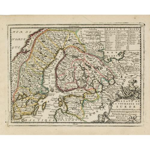 Old map image download for Estats de la Couronne de Suede dans la Scandinavie, ou sont Suede, Gotlande, Lapponie Suedoise, Finlande, Ingrie et Livonie. Subdivisees en leurs Provinces..