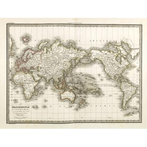 Old map image download for Mappemonde sur la projection de Mercator Dressee par Mr Lapie, Lieut. Colonel. et Mr Lapie, fils capitaine d'Etat major, Paris 1832.