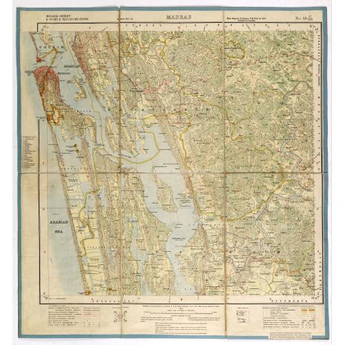 Old map image download for Malabar district & cochin & Travancore states. MADRAS NO 58 C45.