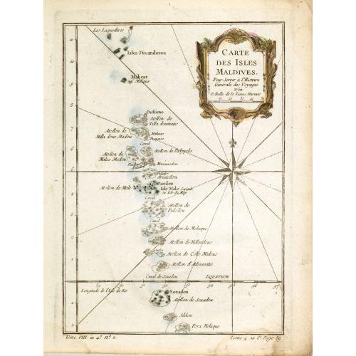 Old map image download for Carte des Isles Maldives, pour servir à l'Histoire Générale des Voyages.