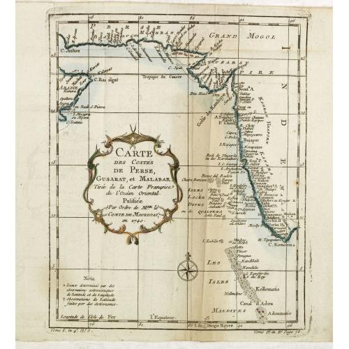 Old map image download for Carte des Costes de Perse, Gusarat, et Malabar.