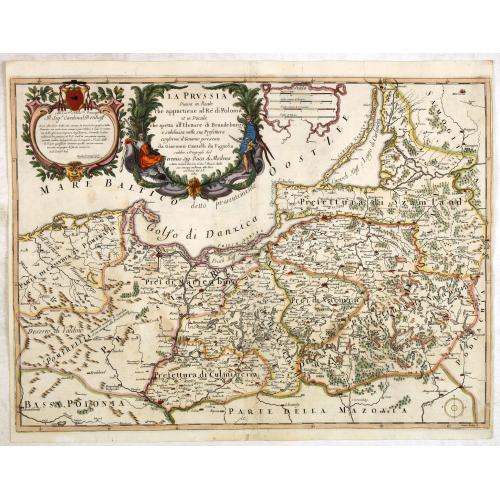 Old map image download for La Prussia Divisa in Reale Che Appartiene al Ré Di Polonia et in Ducale Che Spetta all'Elettore Di Brandeburgo. Da Giacomo Cantelli Da ...