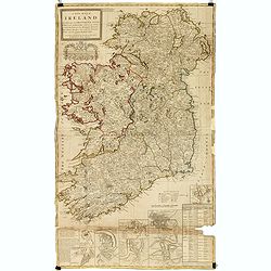 A new map of Ireland divided into its provinces, counties and baronies, wherein are distinguished the bishopricks, borroughs, barracks, bogs, passes, bridges &c. with the principal roads, and the common reputed miles