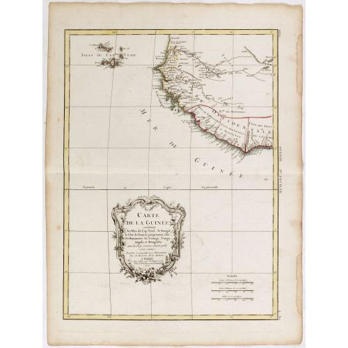 Old map image download for Carte de la Guinee, contenant les Isles du Cap Verd, le Senegal, la Cote de Guinee proprement dite, les Royaumes de Loango, Congo, Angola et Benguela....