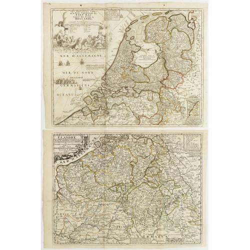 Old map image download for Les Provinces Unies ou la Partie Septentrionale des Pays Bas . . . par le P. Coronelli . . . 1690 [together with] La partie Meridionale des Pays Bas connue sur le nom Flandre. . .