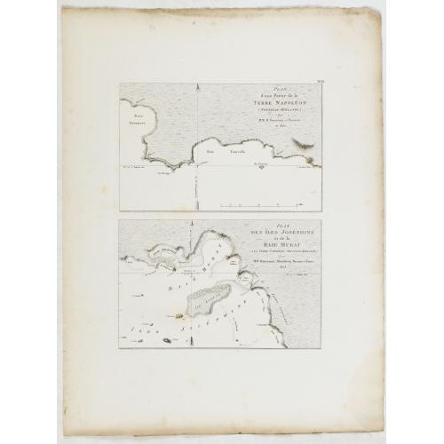 Old map image download for Plan d'une partie de la Terre Napoleon (Nouvelle-Hollande) par M. M. H. Freycinet et Bernier, an 1802. [with] Plan des Iles Josephine et de la Baie Murat (a la Terre Napoleon, Nouvelle-Hollande) . . .