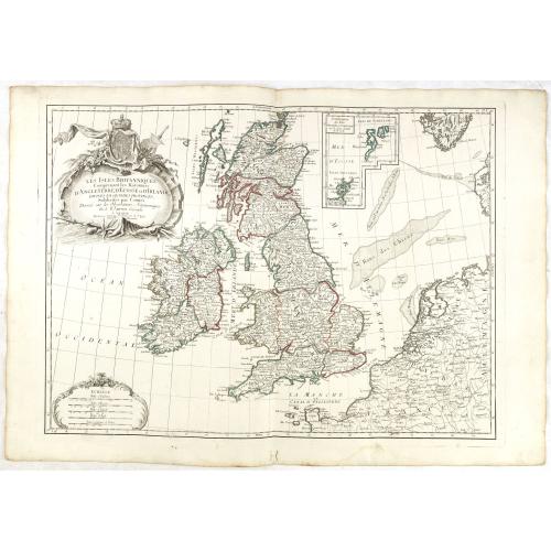 Old map image download for Les Isles Britanniques Comprenant les Royaumes D'Angleterre, D'Ecosse et D'Irlande divisée en grands provinces. . .