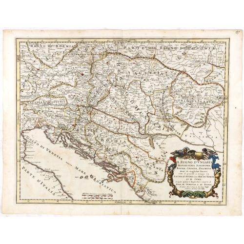 Old map image download for Il Regno d'Ungaria Transilvania, Schiavonia, Bosnia, Croatia, Dalmatia. . .