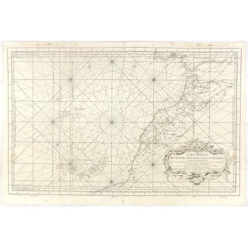 Old map image download for Carte Reduite Des Costes Occidentales D'Afrique Premiere Feuille contenant Les Costes de Barbarie depuis le Detroit de Gibraltar jusqu'au Cap Bojador Et Les Canaries . . . MDCCLIII