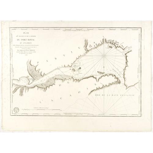 Old map image download for Plan du Bassin et de la Riviere du Port Royal ou Annapolis, dans l'Acadie sur la Cote Orientale de la Baie Francois . . .