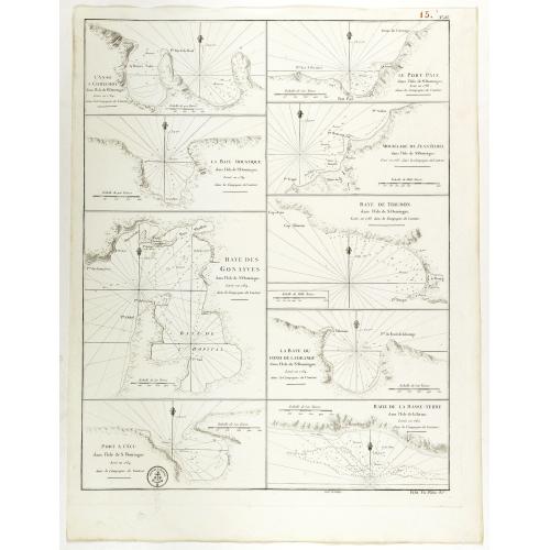 Old map image download for L'Anse a Chouchou [with] Le Port Paix [with] Mouillage de Jean- Rabel [with] La Baye Moustique [with] Baye de Tiburon [with] Baye des Gonayves [with] La Baye du Fond de la Grange [with] Port a l'Écu [with] rade de la Basse-Terre. ( 9 plans).