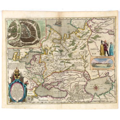 Old map image download for Tabula Russiae ex autographo, quod delineandum curavit Foedor filius Tzaris Boris desums... - Domino regionum Iueriae Kartalinie et Groefiniae Tzari etc: dedicata ab Heselo Gerardo M.DC.XIIII