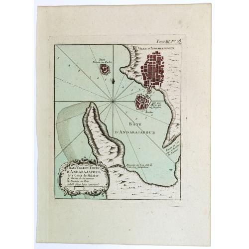 Old map image download for Baye Ville et Forts d'Andarajapour a la Coste de Malabar.