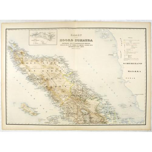 Old map image download for Kaart van Noord Sumatra: Gouvernement Atjeh en Onderhoorigheeden / Noordelijke gedeelten van de Res.n Tapanoeli en Sumatra's Oostkust / en de onafhankelijkeBatak Landen. . .