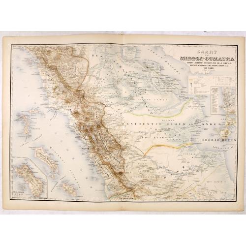 Old map image download for Kaart van Midden-Sumatra : Gouver.nt v. Sumatra's Westkust, Zuid ged. d. R. Sumatra's-Oostkust, Afd. Lingga v.d. Res. Riouw en Onderh. en het Rijk Djambi.