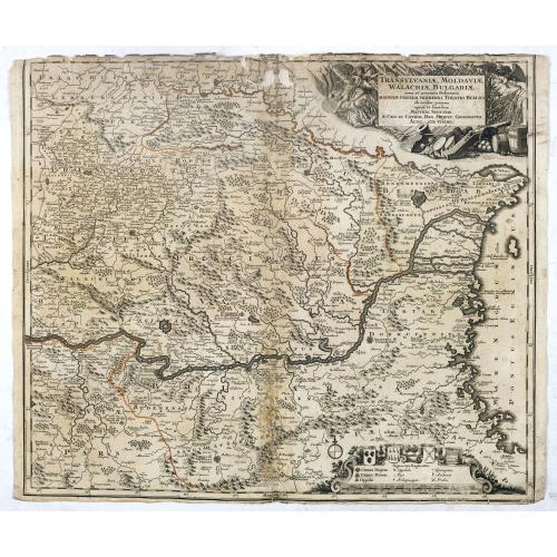 Old map image download for Transylvaniae, Moldaviae, Walachiae, Bulgariae nova et accurata Delineatio, Magnam Partem Hodierni Theatri Bellici ob oculos ponens opera et fumtibus .