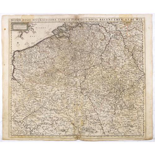 Old map image download for Belgii Regii Accuratissima Tabula Pluribus Locis recens emen: A F. DE Wit.