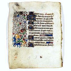 Leaf on vellum from a manuscript Book of Hours.