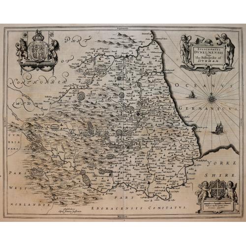 Old map image download for Episcopatus Dunelmensis. Vulgo The Bishoprike of Durham.