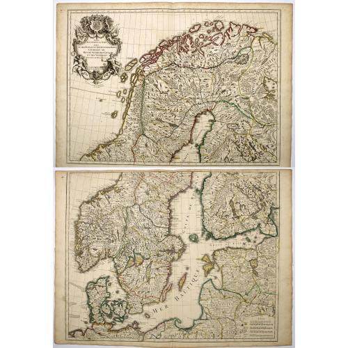 Old map image download for [2 maps] Carte des Couronnes du Nord Dédiée au .... CHARLES XII, ROY