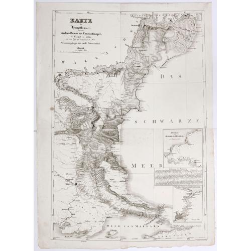 Old map image download for Karte der Hauptstraßen von der niederen Donau bis Constantinopel … / Spezialkarte des Meerbusens von Burgas . ..