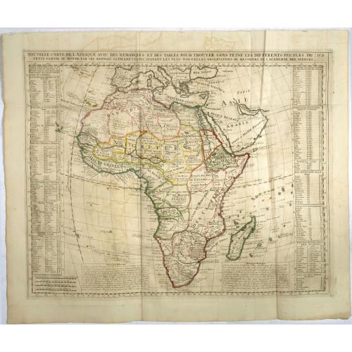 Old map image download for Nouvelle carte de l'Afrique avec des remarques et des tables pour trouver sans peine les differents peuples de cette partie du Monde par les Renvois Alphabetiques suivant les plus nouvelles Observations de Messieurs de l'Academie des Siences.