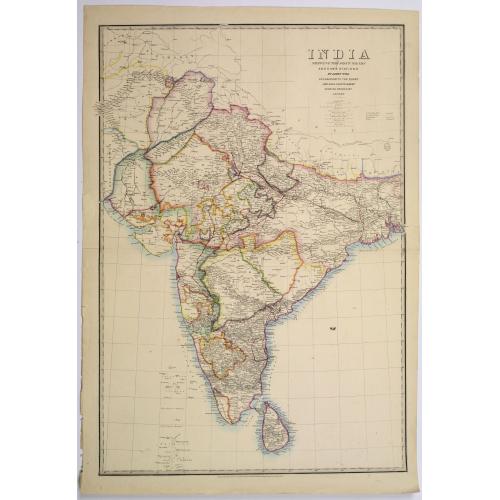 Old map image download for India shewing the post roads and dawk stations by James Wyld, geographer to the Queen and H.R.H. Prince Albert.