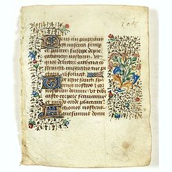 Small leaf on vellum from a manuscript Book of Hours.