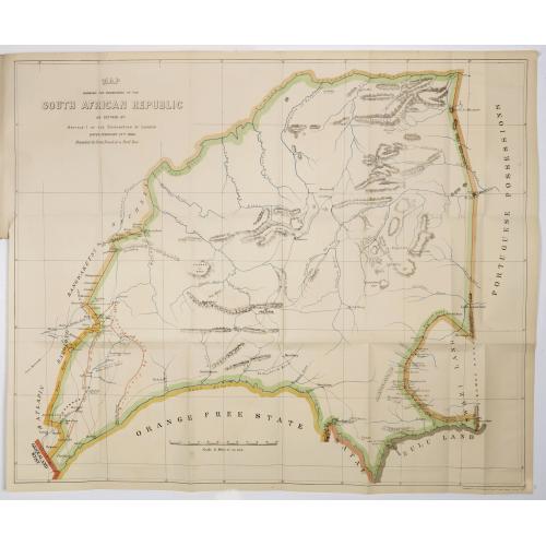 Old map image download for Map Showing The Boundaries Of The South African Republic As Defined By Article I Of The Convention Of London Dated February 27Th 1884