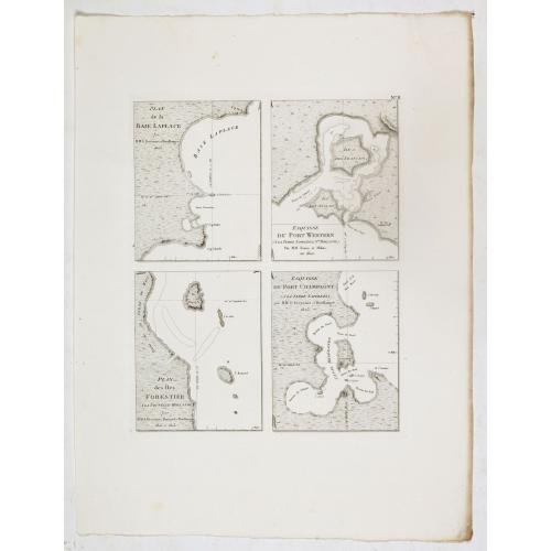 Old map image download for Plan de la Baie Laplace . . . [with] Esquisse du Port Western (a la Terre Napoleon, Nle. Hollande) . . .[with] Plan des Iles Forestier (a la Nouvelle-Hollande). . . [with] Esquisse du Port Champagny (a la Terre Napoleon) . . .