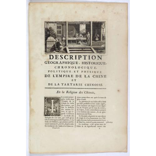 Old map image download for Description geographique, historique, chronologique, politique et physique de l'Empire de chine et de la Tartarie / De la Religion des Chinois.