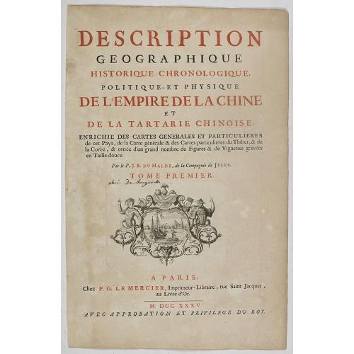 Old map image download for [Title page] Description geographique, historique, chronologique, politique, et physique de l'empire de la Chine et de la Tartarie chinoise . . . Du Thibet, & de la Coree. . .