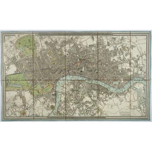 Old map image download for A new Plan of London and Westminster, with the borough of Southwark. 1825.