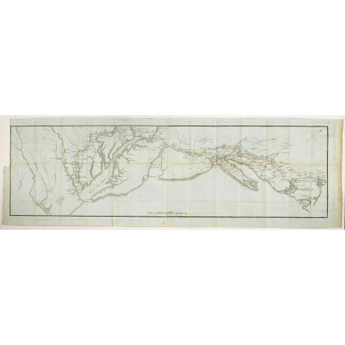 Old map image download for [untitled map showing the route of the Continental Army from Boston to Yorktown]