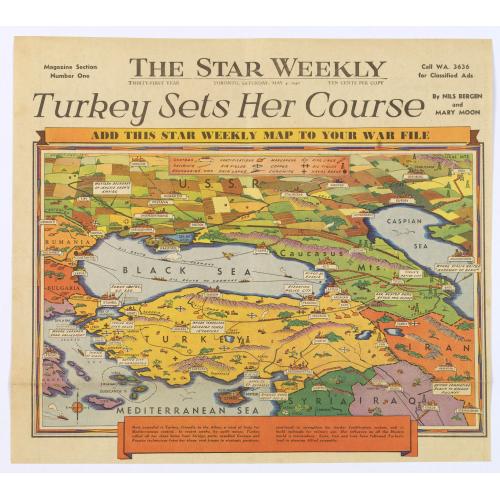 Old map image download for Turkey Sets Her Course / Behind Mediterranean Front.