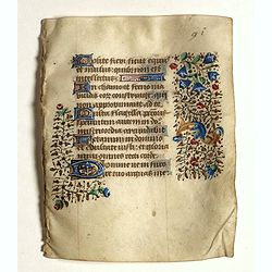 Leaf on vellum from a small manuscript Book of Hours.