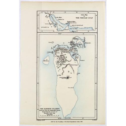 Old map image download for The Bahrein Islands. Reduced from the admiraly Charts, illustrating the journey of Theodore Brent, Esq.