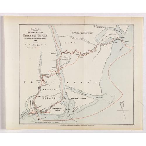 Old map image download for East Africa. Mounts of the Zambesi River surveyed by Daniel J.Rankin, M.R.A.S. 1889.