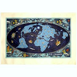 World map with zodiac figures.